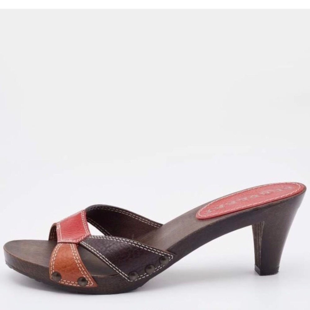 Burberry Vintage Leather Wooden Clog Sandals